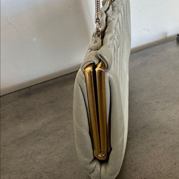 VINTAGE ETRA Elegant Gray Genuine Leather Handbag Clutch Gold/Silver Hardware - Picture 11 of 13